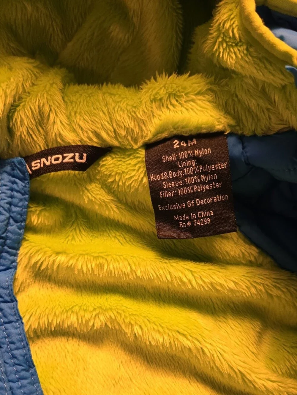 Snozu Blue One-Piece Quilted Snowsuit with Lime Trim